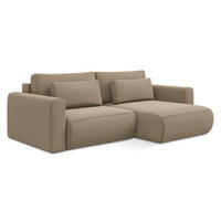 ECKSOFA mit Schlaffunktion Samt Stoff Beige - Beige/Creme, Kunststoff/Textil (240/149cm) - Makamii