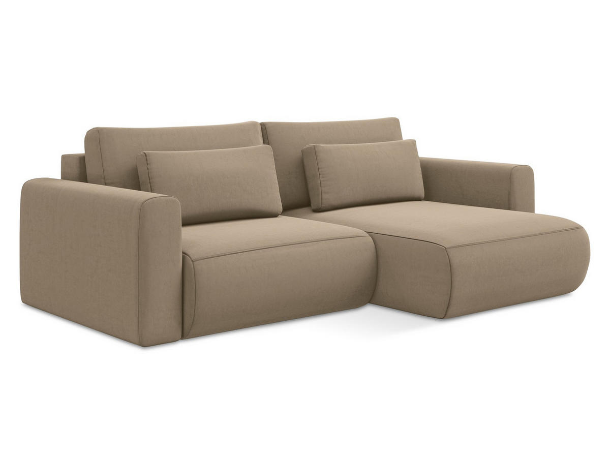 ECKSOFA mit Schlaffunktion Samt Stoff Beige - Beige/Creme, Kunststoff/Textil (240/149cm) - Makamii