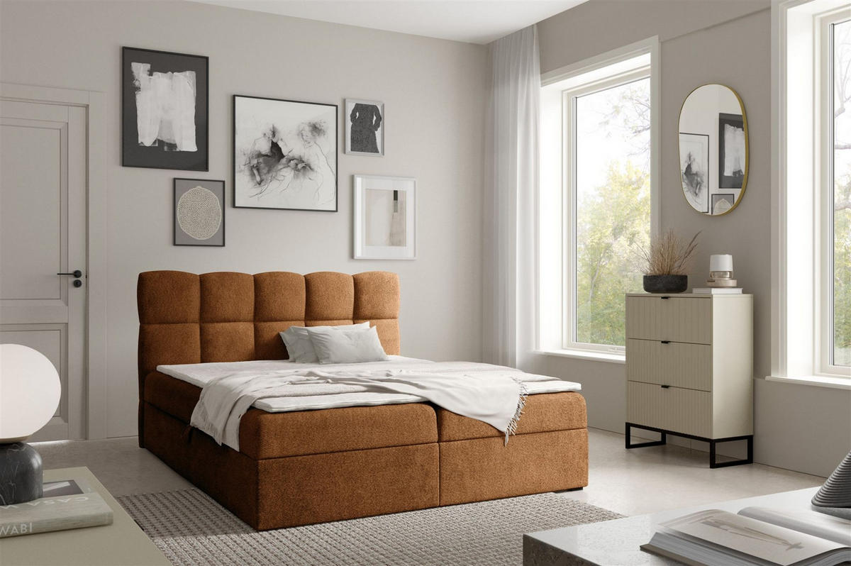 BOXBETT Parozo überlänge - Rotbraun, Holzwerkstoff/Textil (200/220cm) - Fun Möbel