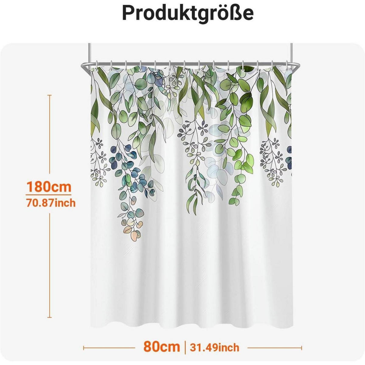 DUSCHVORHANG Grün Blätter 80 x 180 cm - Grün, Textil (80/180cm)