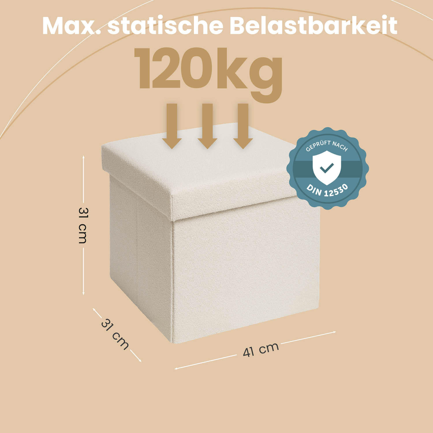 SITZHOCKER 41/31/31 cm, Beige - Beige, Kunststoff (31/31/41cm) - Blumtal