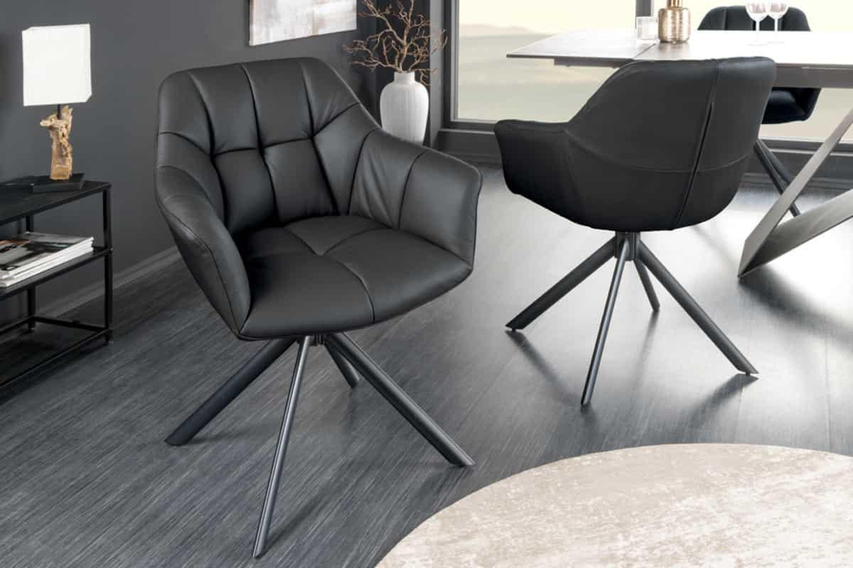 STUHL PAPILLON Echtleder Schwarz 85 cm - Schwarz/Braun, Leder/Metall (65/83/66cm) - riess-ambiente