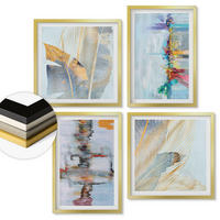 WANDBILDER 4er Set - 50x50 cm & 40x60 cm Goldrahmen - Abstrakte Gemäldekompositionen - Goldfarben, Kunststoff (50/50cm) - ArtPrintCave