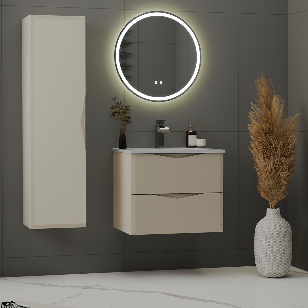 BADMÖBEL 60cm Ellie 2er-Set Kaschmir - Beige, Holzwerkstoff (60/50/45.8cm) - Petits-meubles