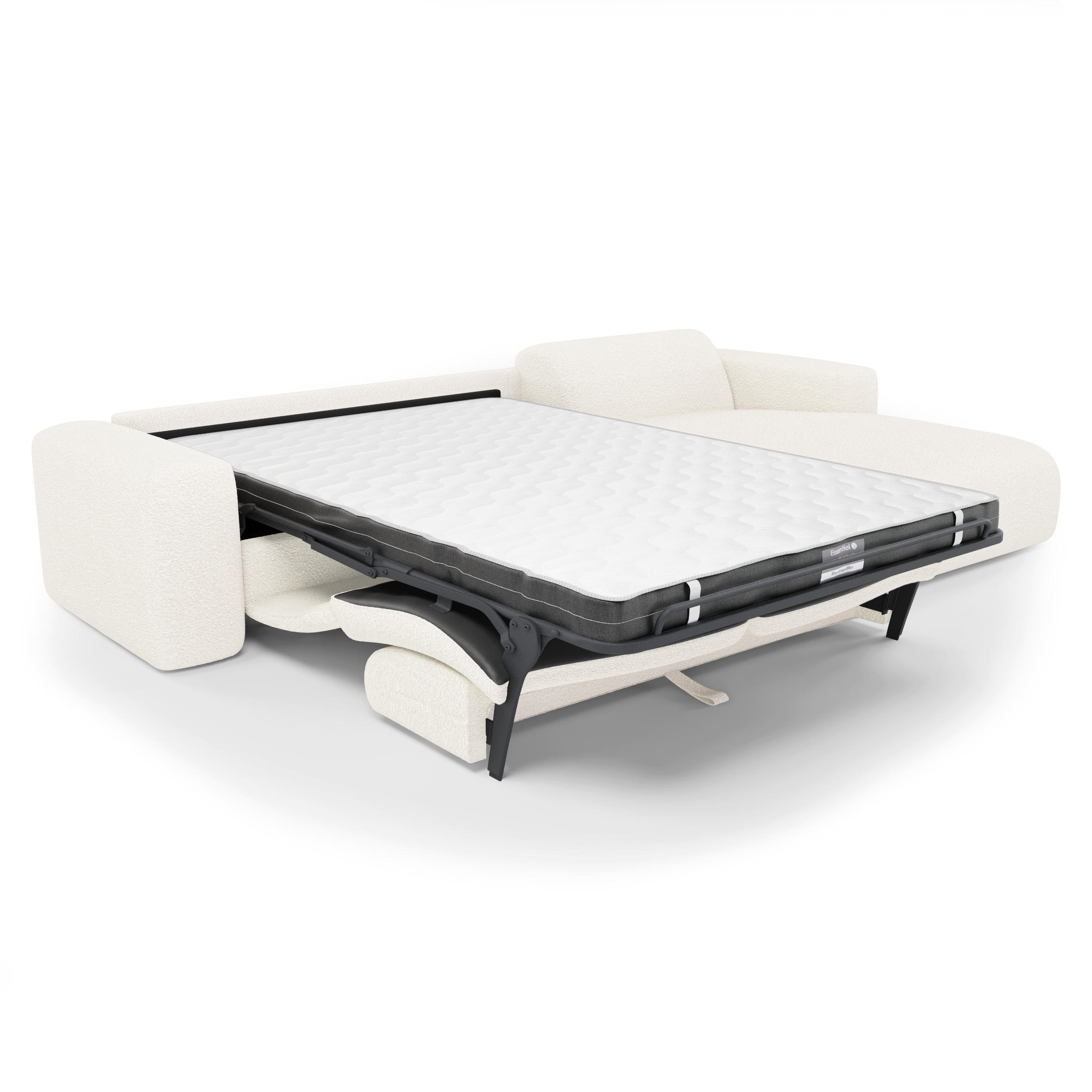 ECKSOFA RECHTS SCHLAFSOFA Dunlopillo 5 Plätze Bouclé creme - Creme, Textil (299/165cm) - Sia Home