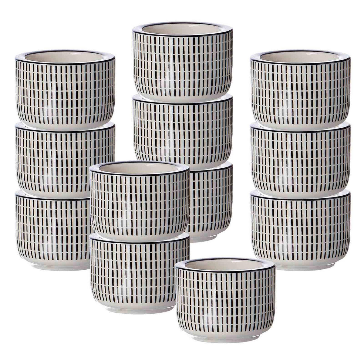 TEELICHTHALTER Takeo Stripes schwarz-weiß ø 6 cm 12er Set - Schwarz/Weiß, Keramik (4cm) - Ritzenhoff Breker