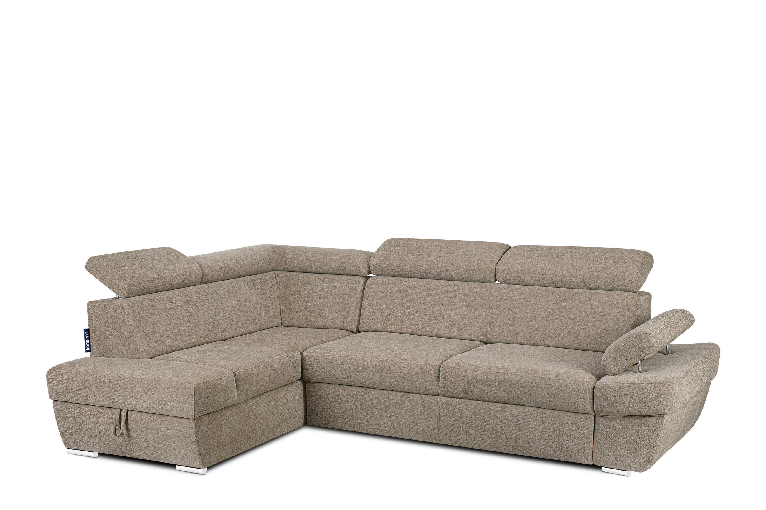 SCHLAFECKSOFA RATLO links 4/5-Sitzer mit Bettkasten, dunkelbeige - Beige/Silberfarben, Textil (270/190cm) - KONSIMO®