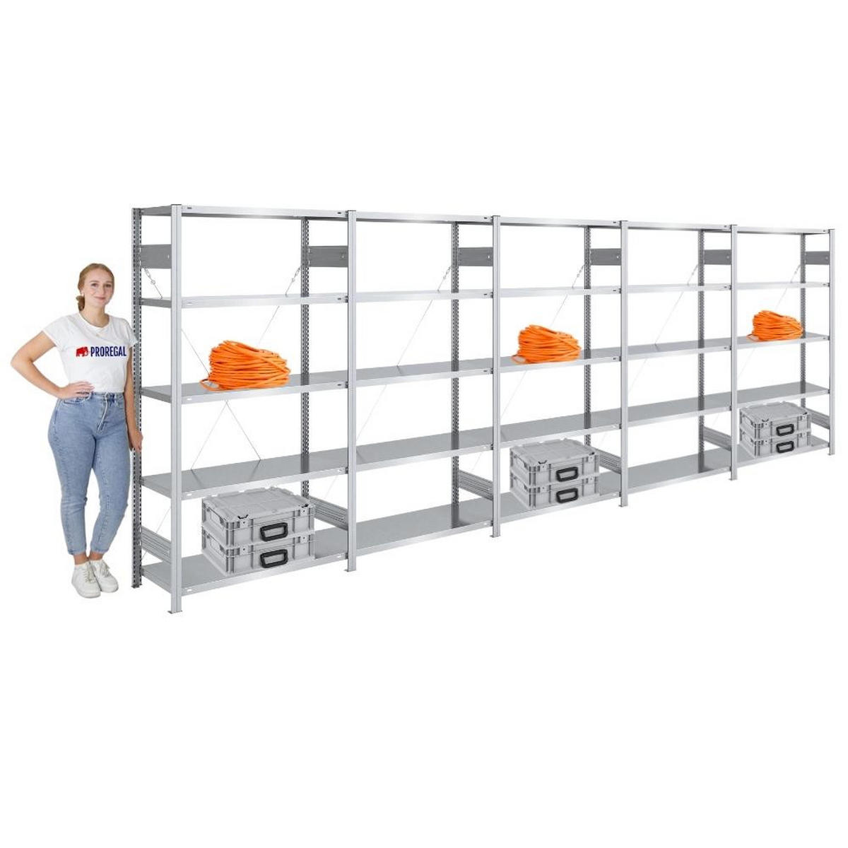 SCHWERLASTREGAL Silver Mamba 200x500x40cm 5 Ebenen je 150kg Fachlast Verzinkt - Silberfarben, Metall (500/200/40cm) - PROREGAL