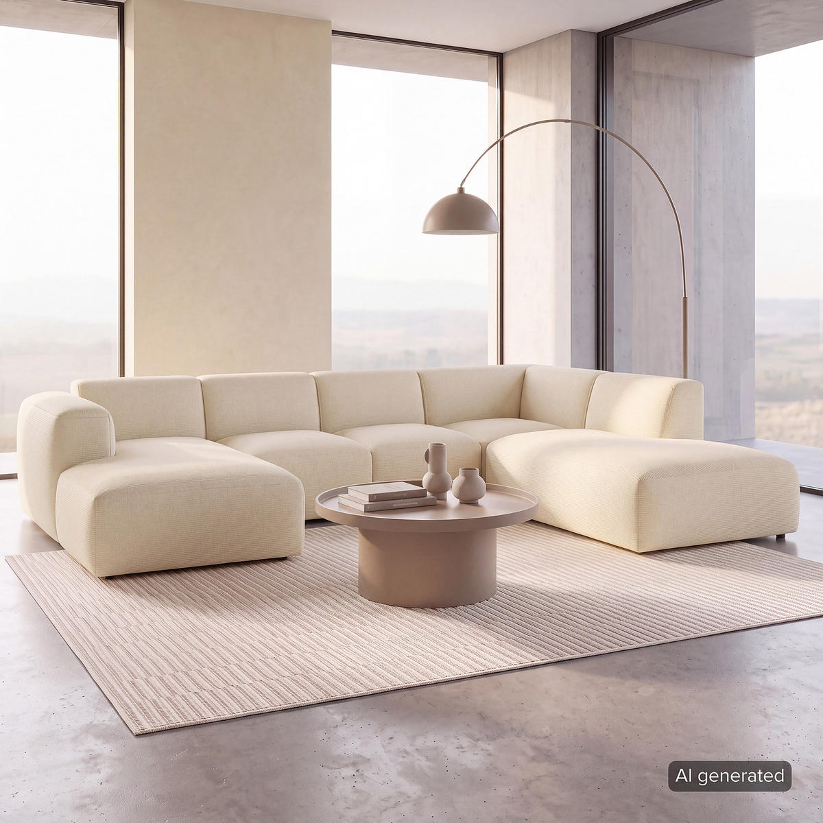 WOHNLANDSCHAFT mit Longchair - Beige/Schwarz, Kunststoff/Textil (325/71/235cm) - home24