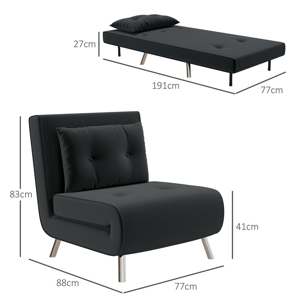 Thumbnail - Homcom Schlafsessel,, Schwarz, Textil, 88x83x77 cm, Wohnzimmer, Sessel, Schlafsessel