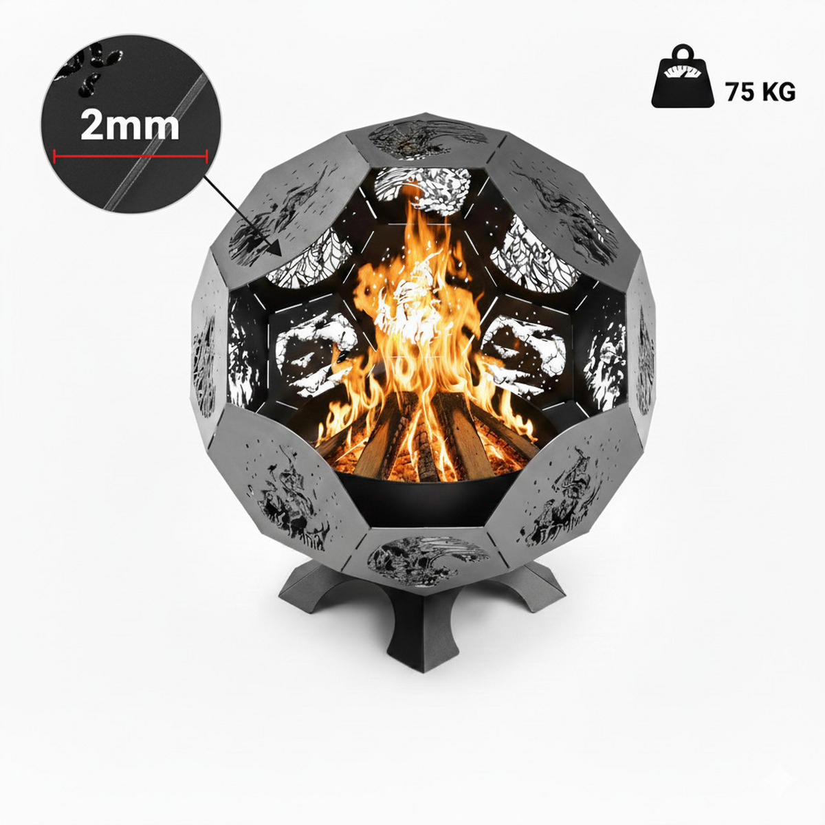 FEUERSTELLE LUNA Schwarz 100 x 100 x 110 cm 75 kg pulverbeschichtet - Schwarz, Metall (100/110/100cm) - The Favilla