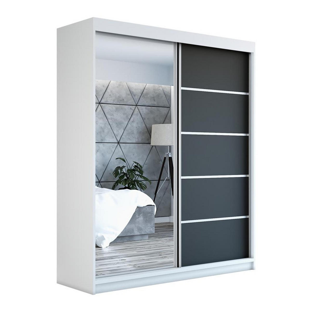 SCHWEBETÜRENSCHRANK 180 CM BERLIN Farbe: Weiß , schwarz - Schwarz/Weiß, Holzwerkstoff (180/215/59.5cm) - A&J MöbelLand