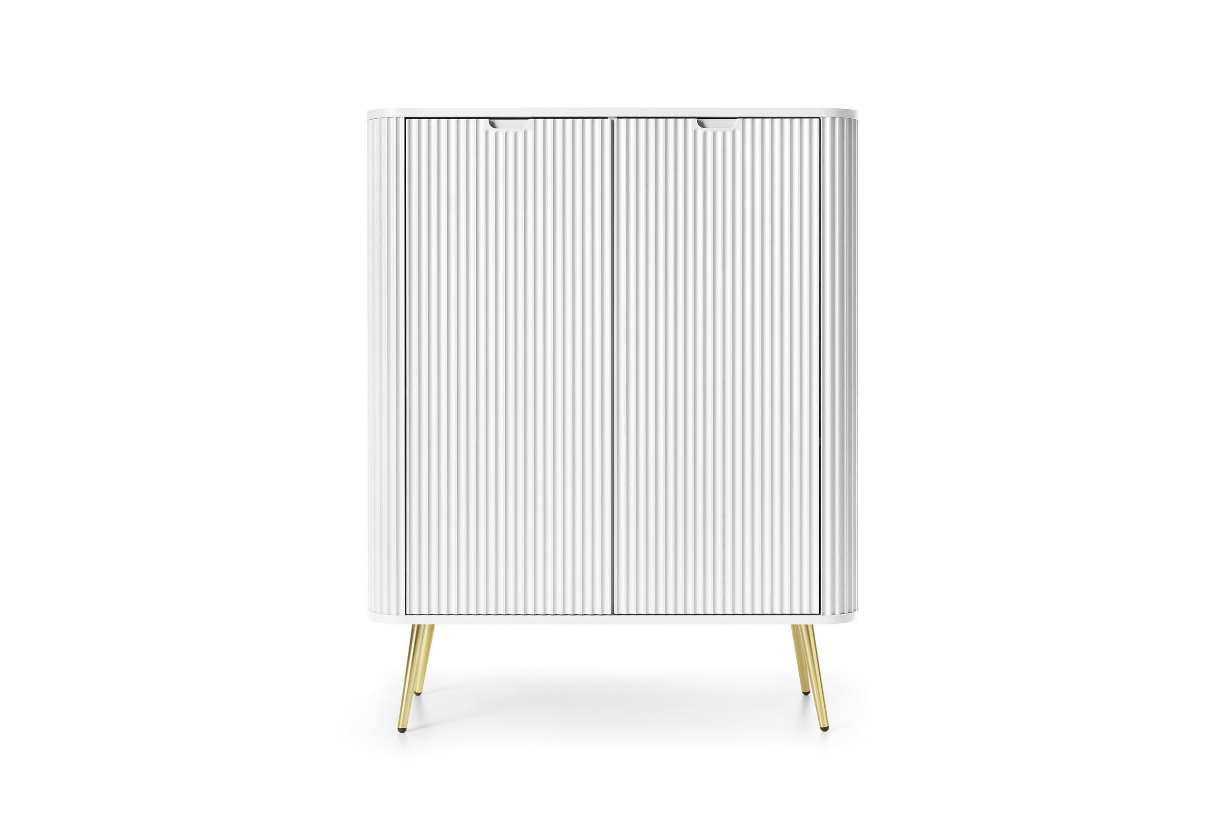 KOMMODE ZOVA - K-103, mit 6-Regalen, Metallfüße 103x39x129 cm WEISS - Goldfarben/Weiß, Holzwerkstoff/Kunststoff (103/129/39cm) - DomoHome