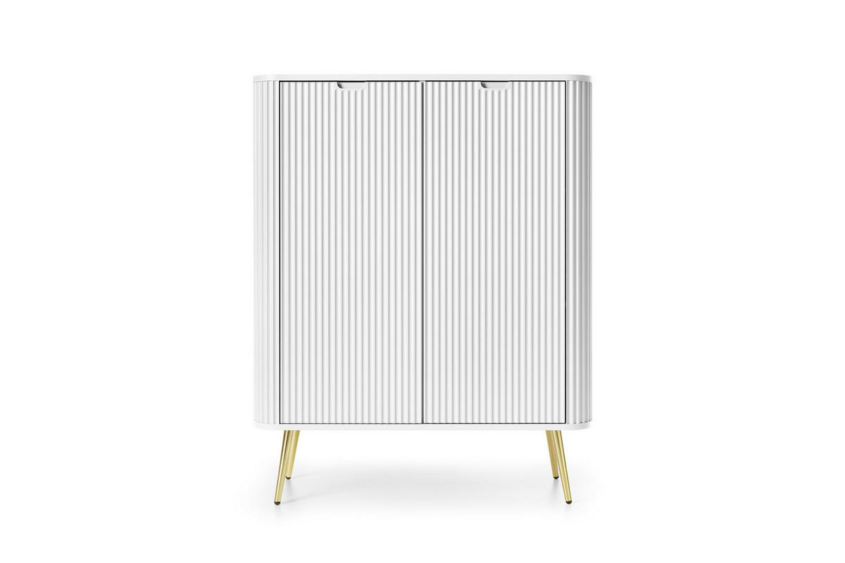 KOMMODE ZOVA - K-103, mit 6-Regalen, Metallfüße 103x39x129 cm WEISS - Goldfarben/Weiß, Holzwerkstoff/Kunststoff (103/129/39cm) - DomoHome