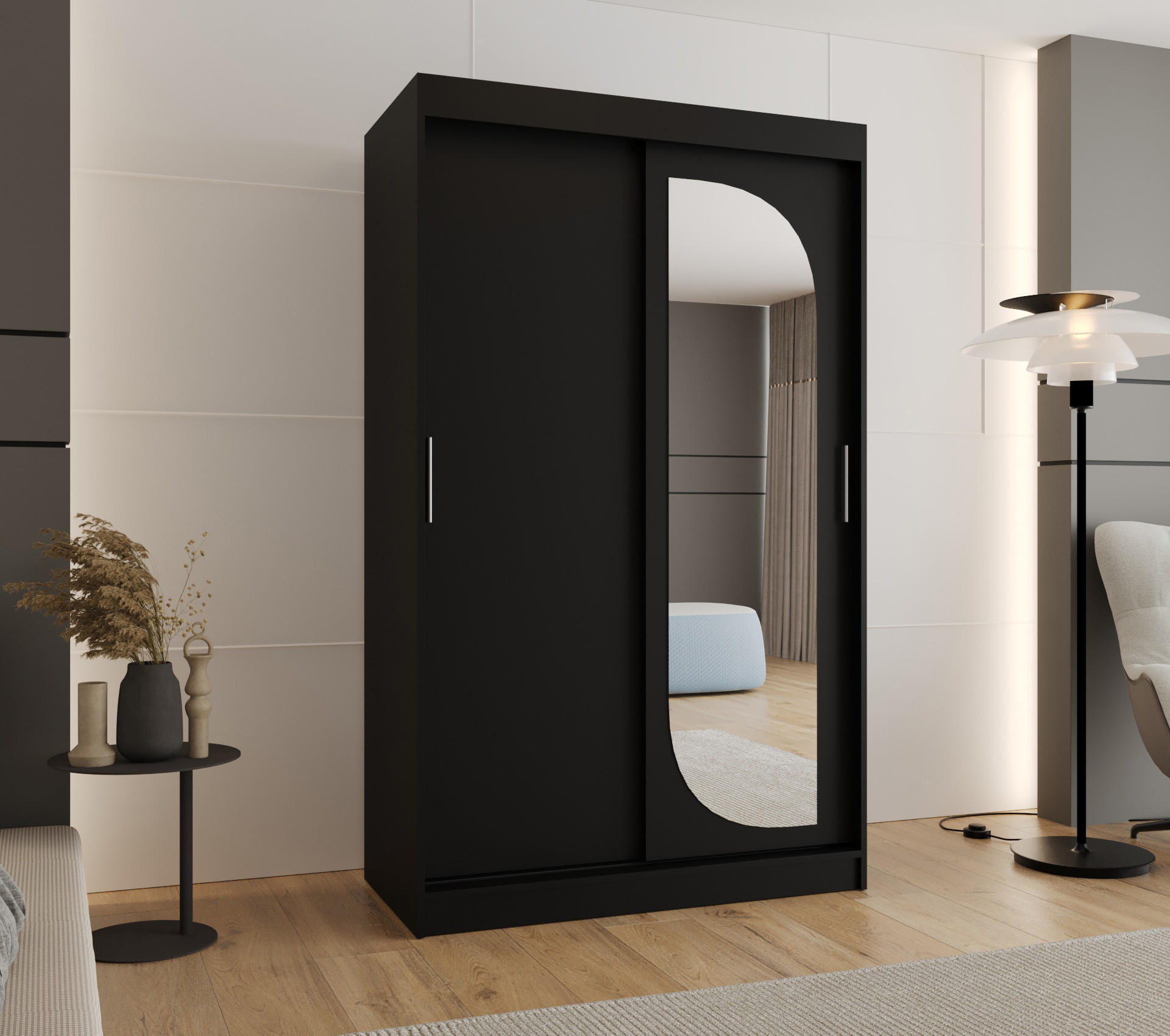 SCHWEBETÜRENSCHRANK 200/120/62 2-türig - Silberfarben/Schwarz, Holz (120/200/62cm) - MÖBEL KRYSPOL