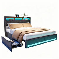 POLSTERBETT,BETT 90x200 mit Schubladen und LED&Ladefunktion - Grau, Holz/Textil (140/190cm) - PARAFTA HOME