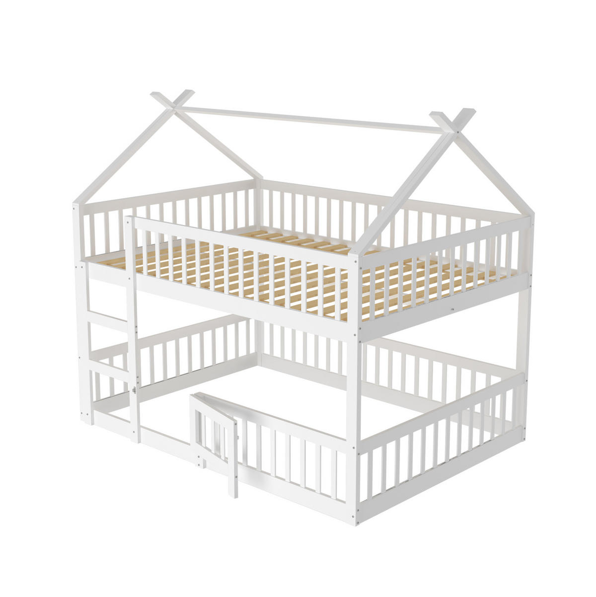 ETAGENBETT 140/200 cm in Weiß mit Treppe und Sicherheitszaun - Weiß, Holz (140/200cm) - OKMYHOME