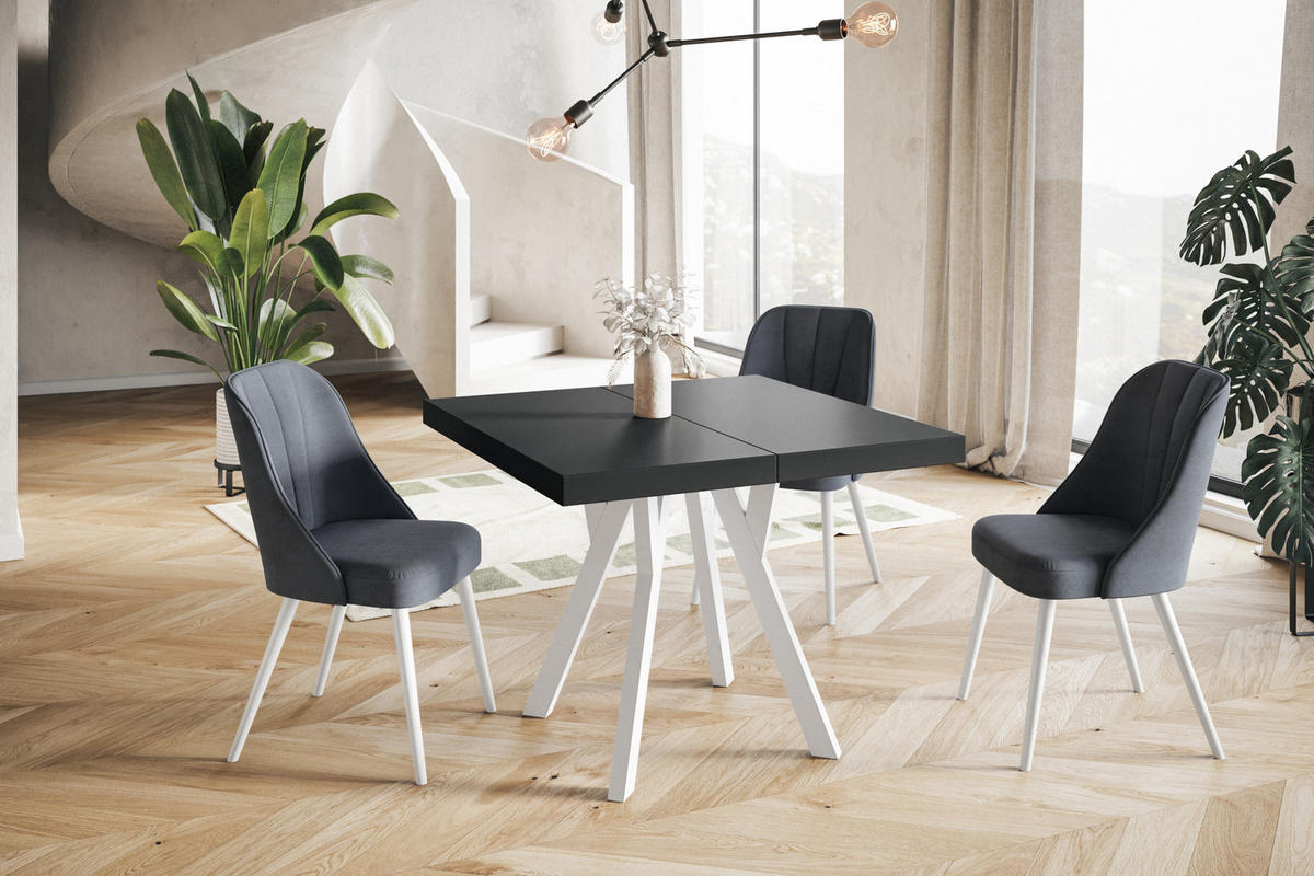ESSZIMMERTISCH RICO, ausziehbarer Tisch100-200X100X77 cm, Farbe: Schwarz, mit Holzbeinen in Farbe Weiß - Schwarz/Weiß, Holzwerkstoff (100/100/77cm) - Alpi-Möbel