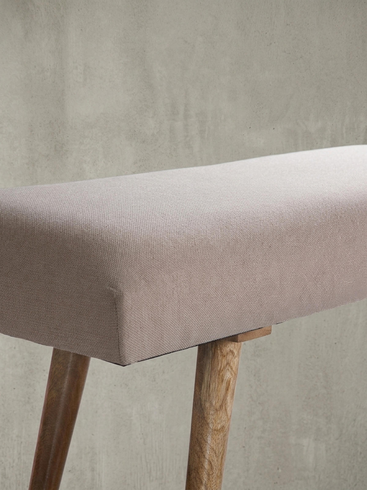 SITZBANK SILE Retro Stil Stoffbezug Massivholz, Beige 117x38x51 cm - Beige/Braun, Mangoholz/Textil (117/51/38cm) - KADIMA DESIGN