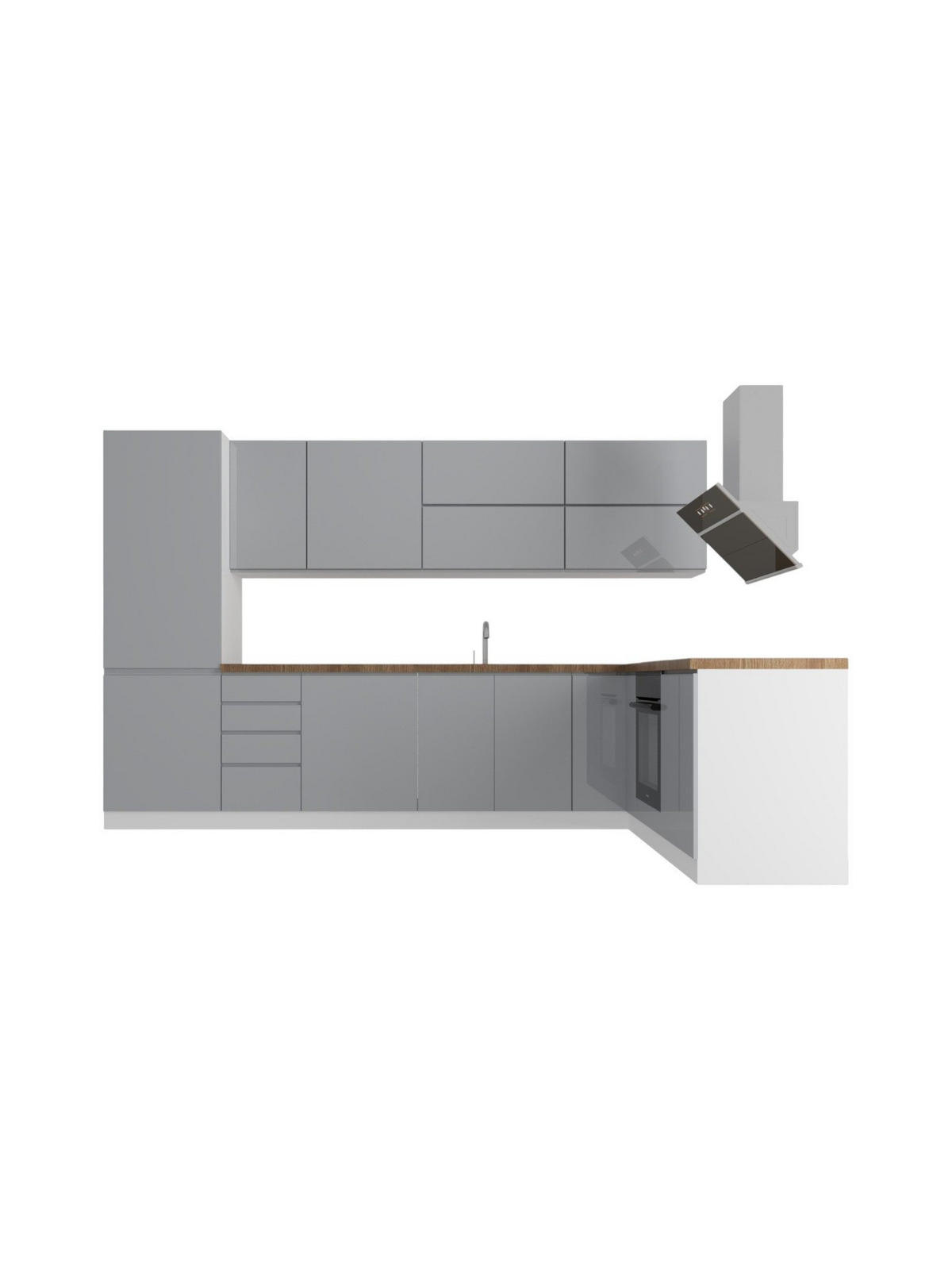 ECKKÜCHE – 330 cm – K54-G330 – Velmora – Grau – ohne E-Geräte - Grau, Holz (330/212/210cm) - ROYAL24_MARKT