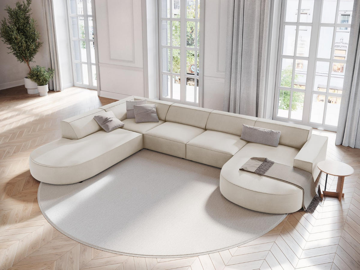 PANORAMASOFA links Jodie aus Samt dunkelbeige 7 Sitzplätze - Mokka, Textil (262/70/364cm) - Micadoni