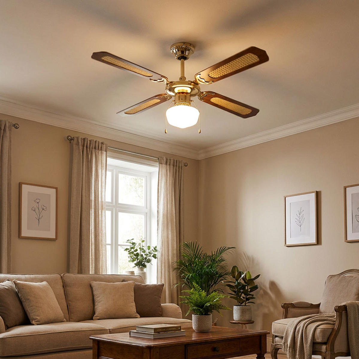 LED DECKENLEUCHTE Deckenventilator Braun Holzoptik - Braun, Holzwerkstoff (105/105/46cm)