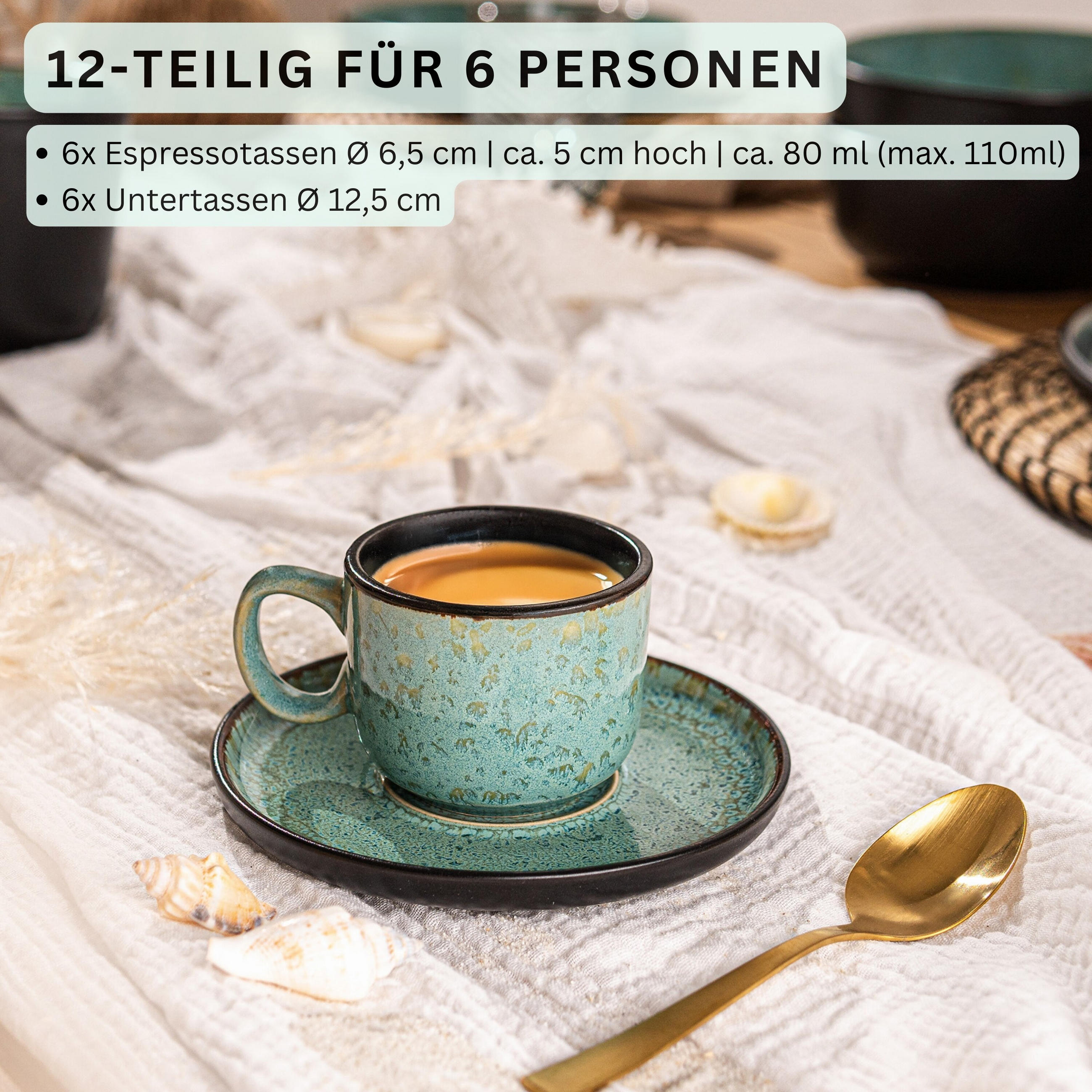 ESPRESSOTASSEN SET FIJI - 12 teilig aus Steingut - Grün, Keramik (0.08L) - Sänger