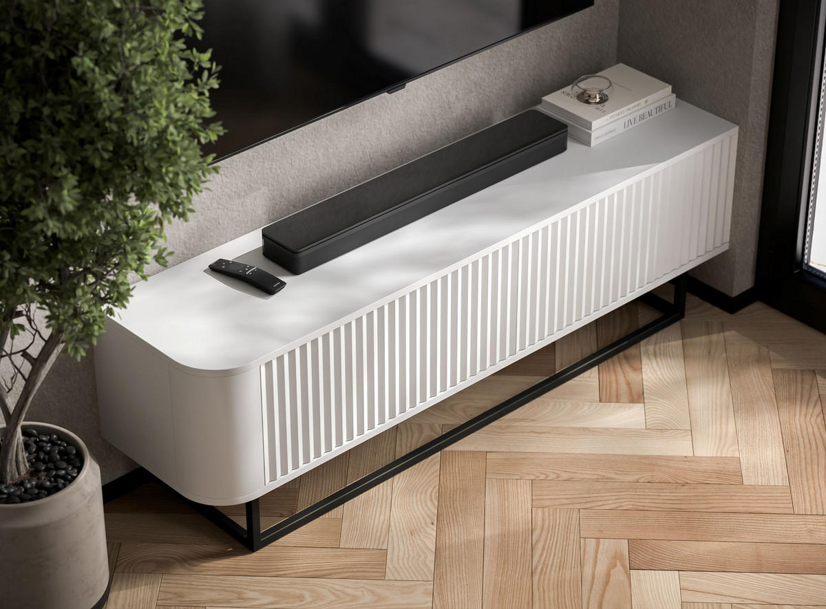 TV STOLÍK Aurora biely matný 140 cm s kovovým rámom - biela/zlatá, kov/kompozitné drevo (140/44/35cm) - Meble Lindner
