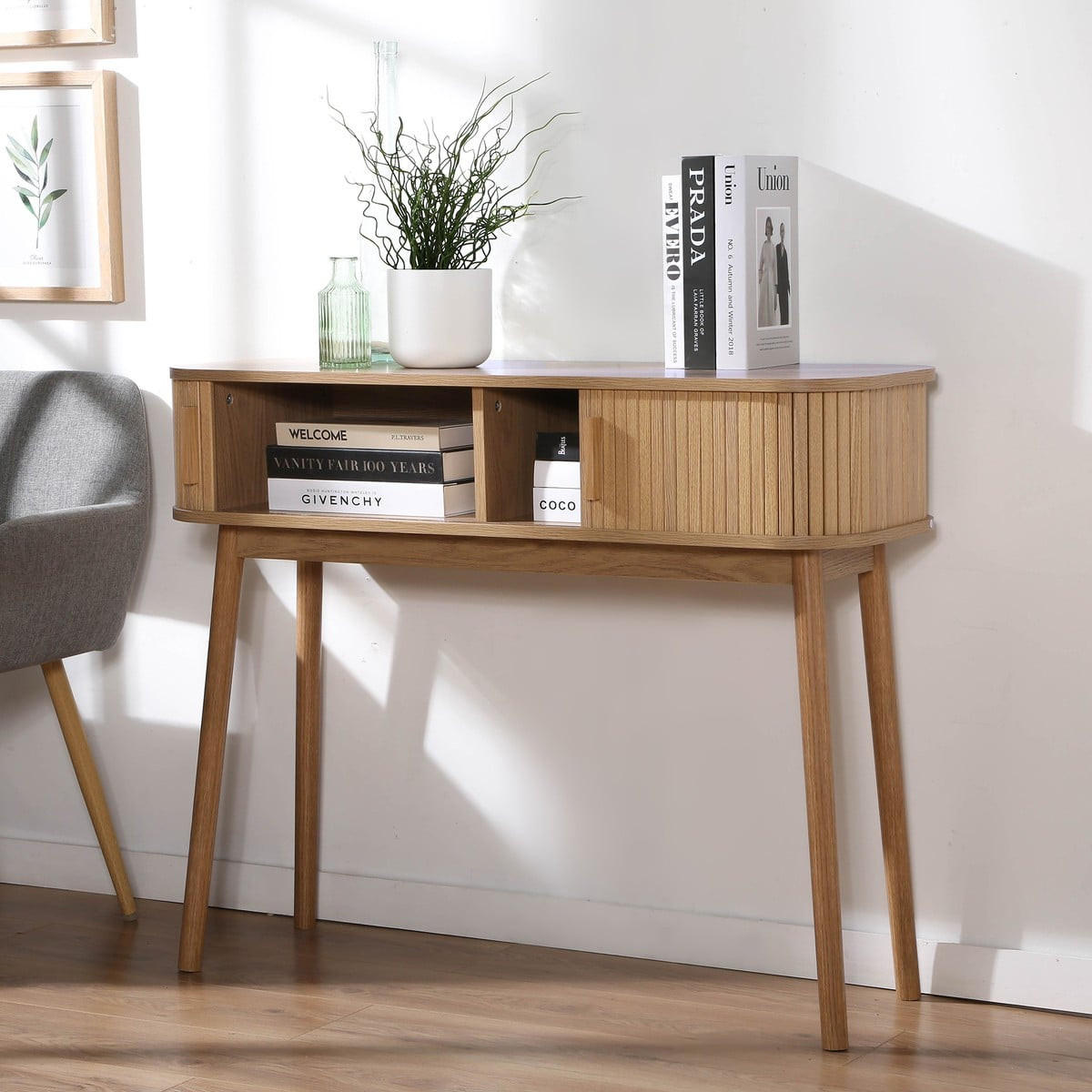 KONSOLE 2 schiebetüren ernest 100/35/80,5 cm - Eschefarben, Holzwerkstoff (43/35/80.5cm) - Calicosy