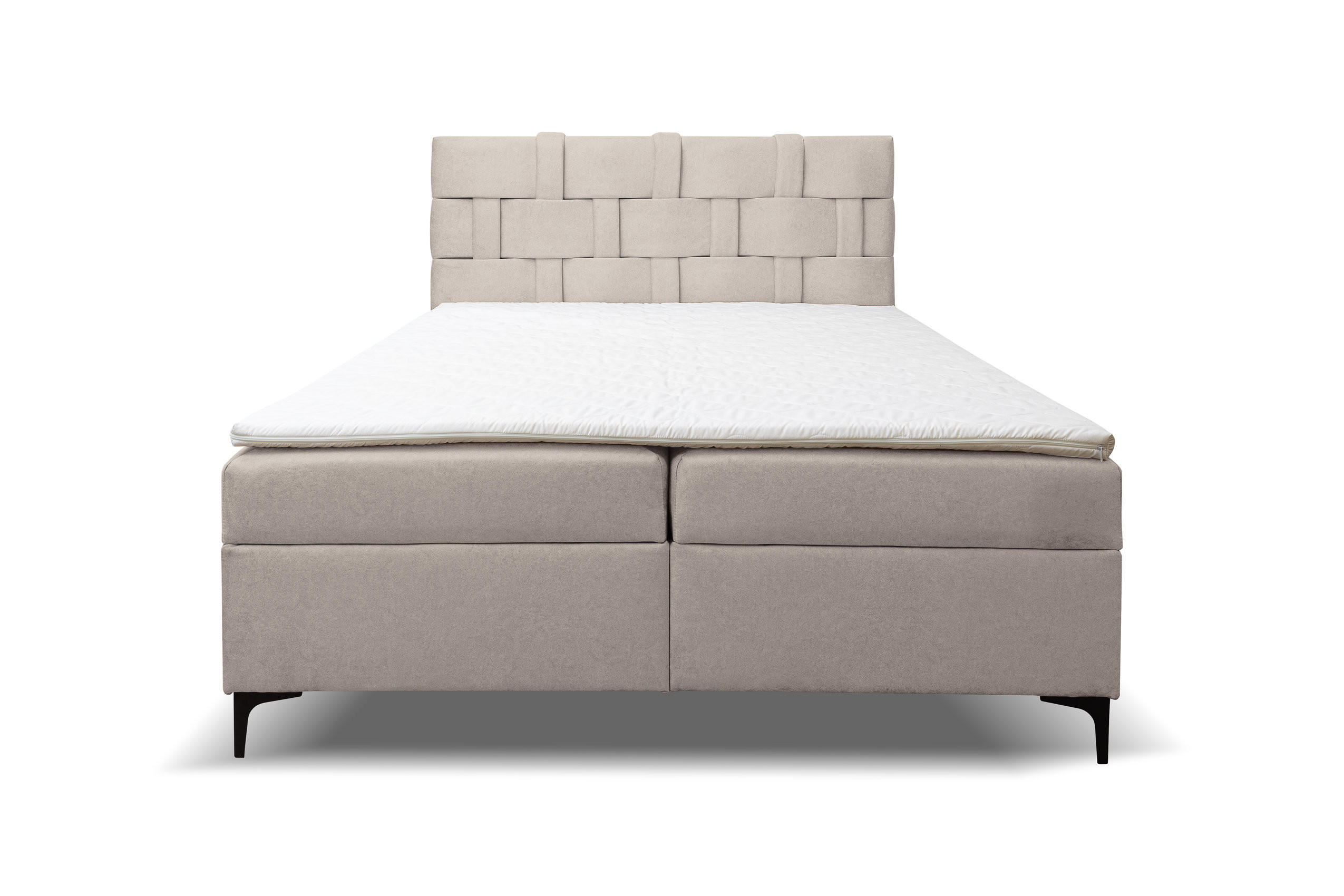 BOXBETT Charlotte mit 2 Bettkästen, Maße: 140x200 cm, Farbe: Beige, Velourstoff, mit Bonell-Matratze inkl. Topper - Beige, Holz/Kunststoff (140/200cm) - VENASI MÖBEL