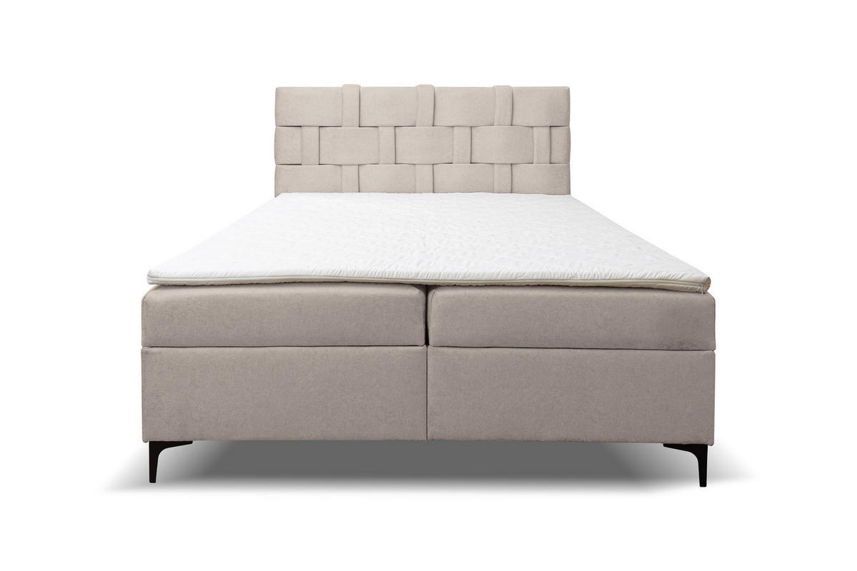BOXBETT Charlotte mit 2 Bettkästen, Maße: 140x200 cm, Farbe: Beige, Velourstoff, mit Bonell-Matratze inkl. Topper - Beige, Holz/Kunststoff (140/200cm) - VENASI MÖBEL