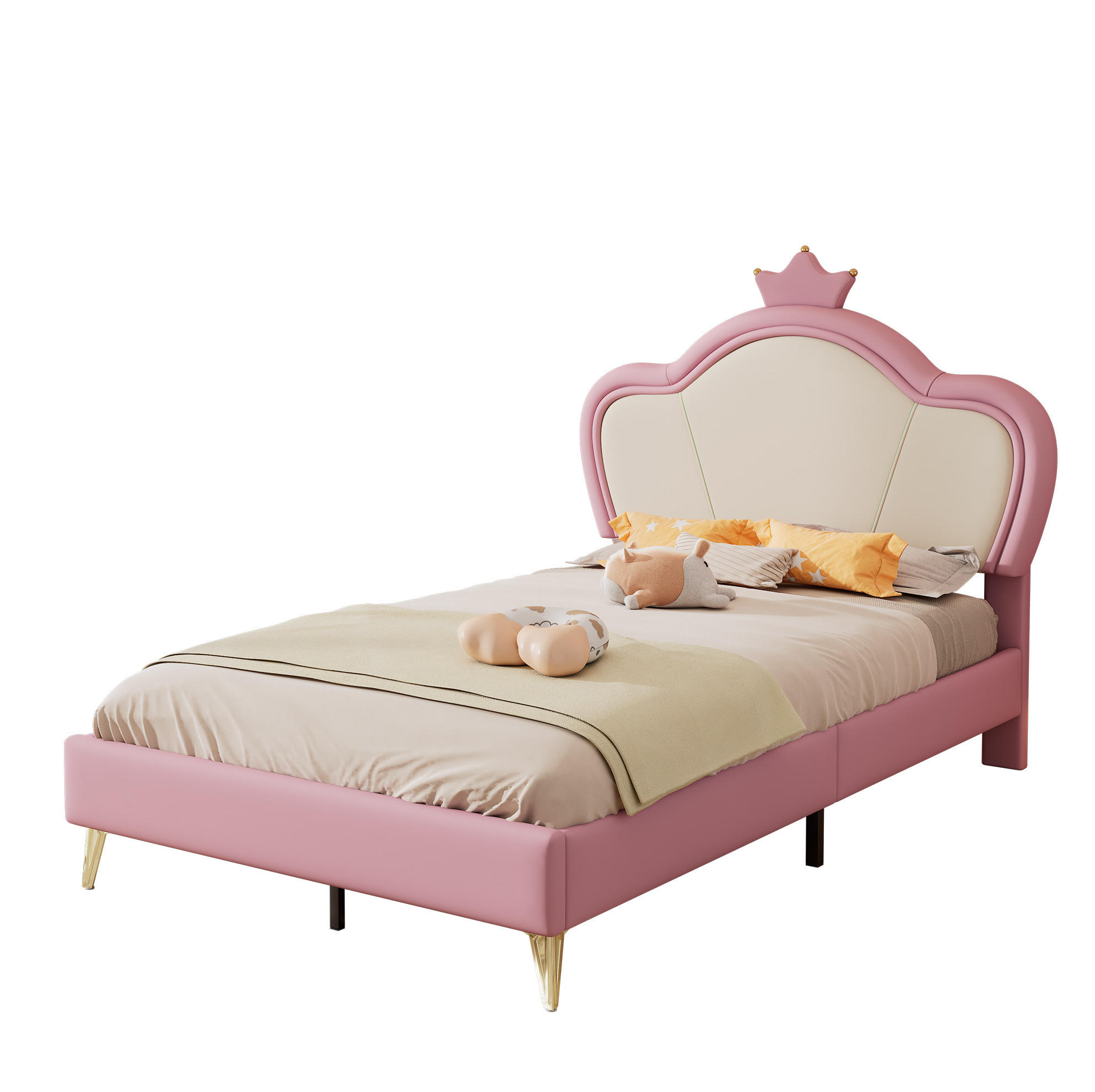 POLSTERBETT 90/200 cm in Rosa/Weiß aus PU mit Kronen-Kopfteil - Weiß, Kunststoff (90/200cm) - Flora Grace