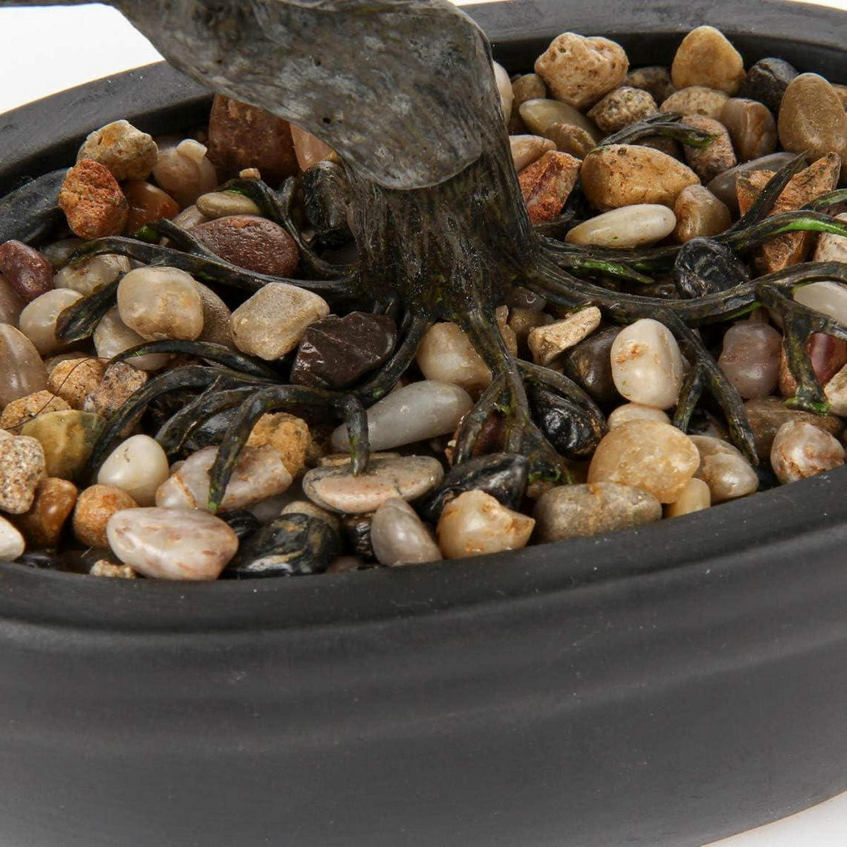 KUNSTBONSAI Zeder mit Keramik-Übertopf Schwarz 23 cm - Grün, Kunststoff (23cm)