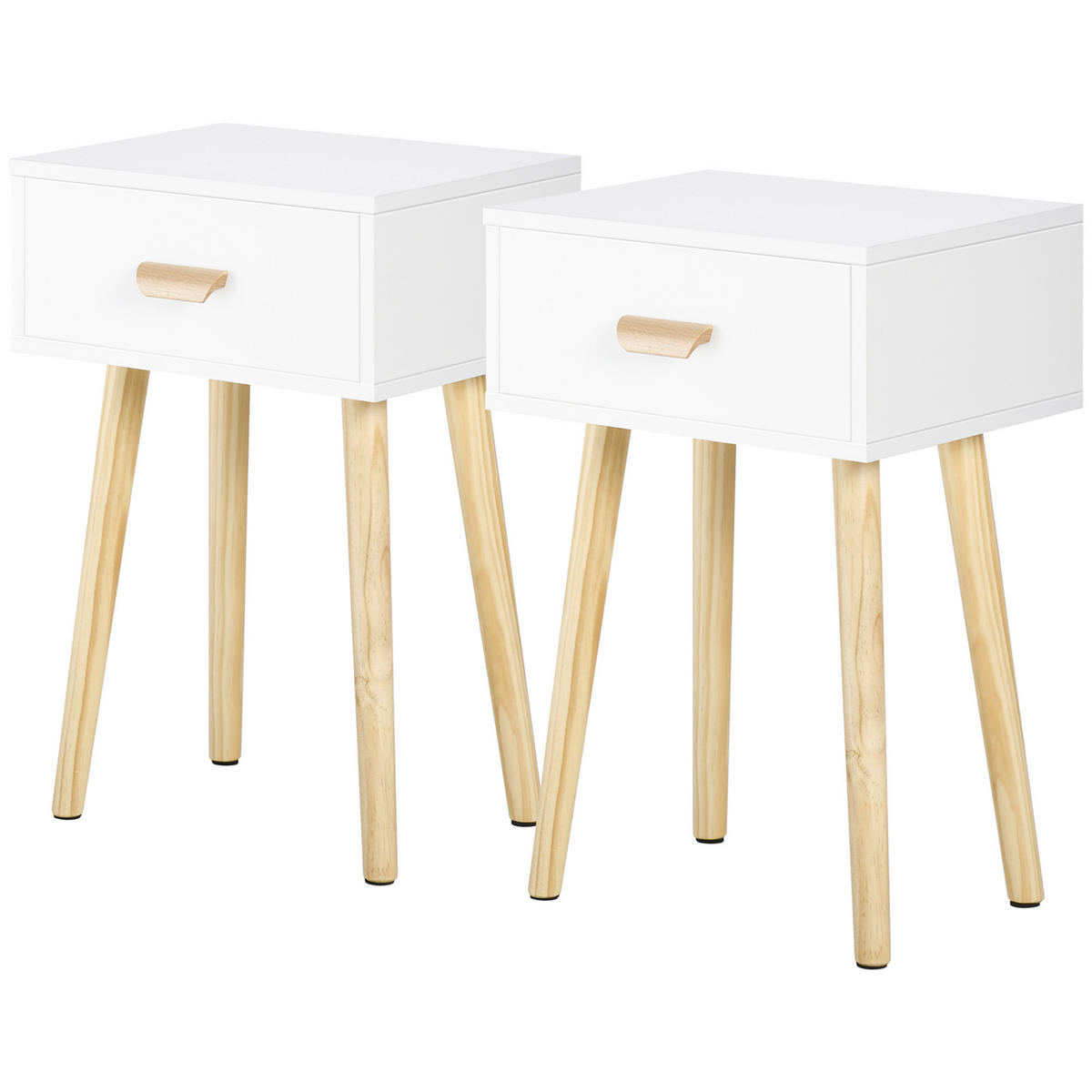 NACHTSCHRANK 2er-Set DE-12959 1 Schublade, skandinavisch Weiß/Naturholz - Weiß, Holzwerkstoff (30.5/60/40.5cm) - ComfortXL