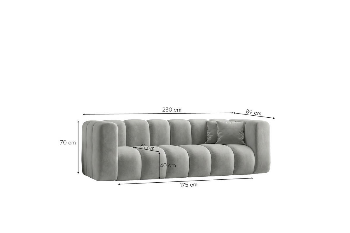 SOFA 3-Sitzer Modulares, Velvet-Stoff Riviera, Grau, GRAND - Grau, Holz (230/70/89cm) - Kaiser Möbel