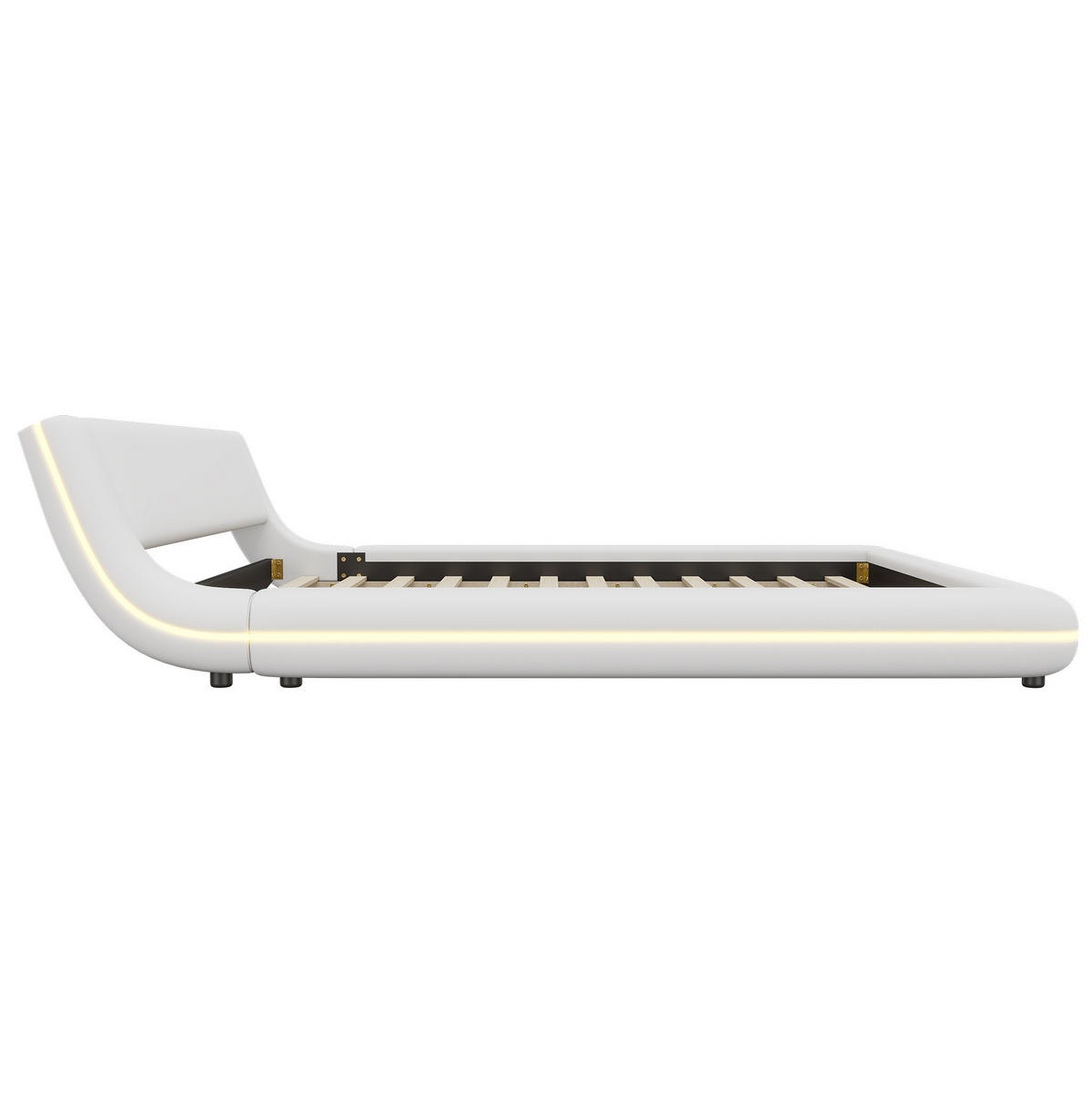 BODENBETT 160/200 cm Weiß aus PU mit LED-Beleuchtung - Weiß, Kunststoff (160/200cm) - OKWISH