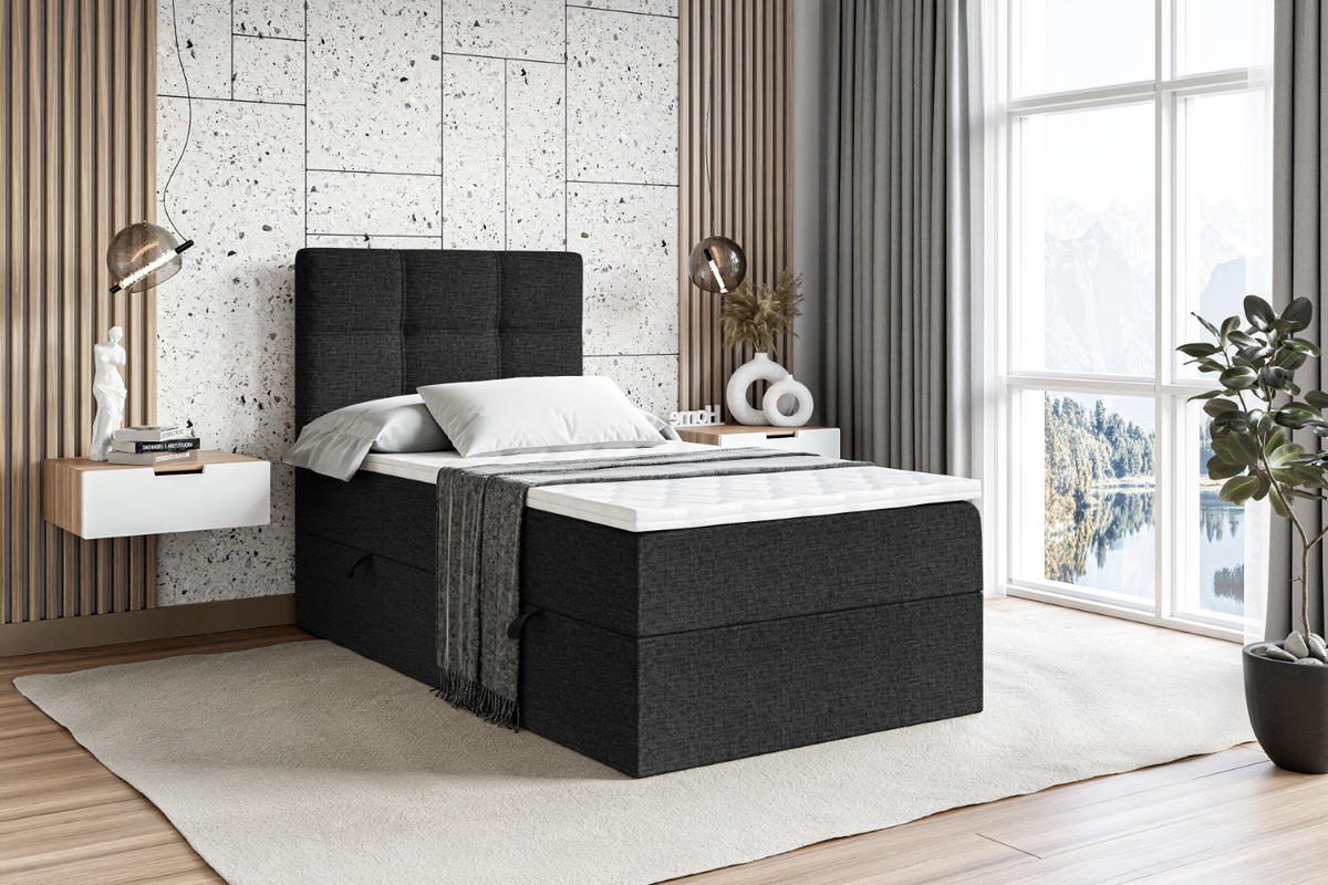 BOXBETT mit Matratze H3 und Lattenrost - MARCE - 90x200 - Links Schwarz - Schwarz, Holzwerkstoff (90/200cm) - ALTDECOR