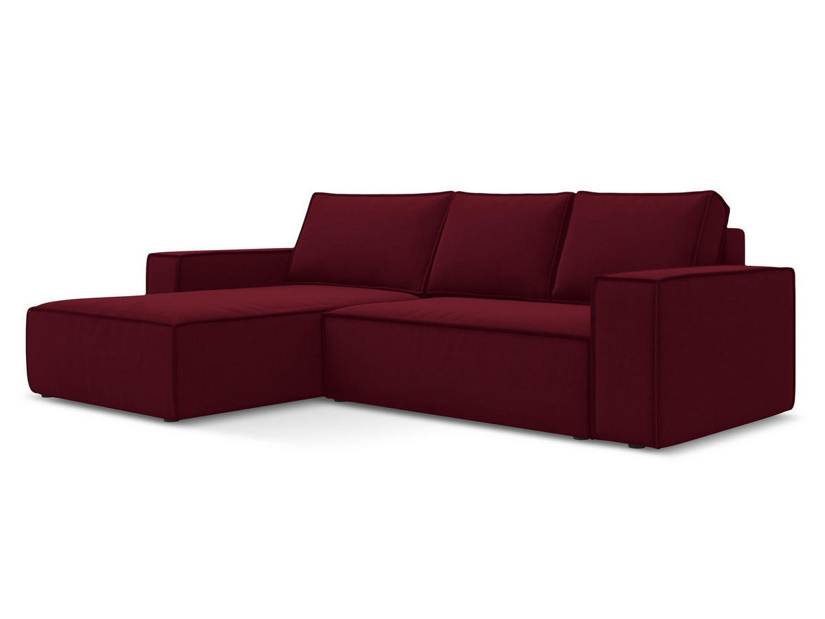 ECKSOFA mit Schlaffunktion Samt Stoff Rot - Bordeaux/Rot, Kunststoff/Textil (185/290cm) - Makamii