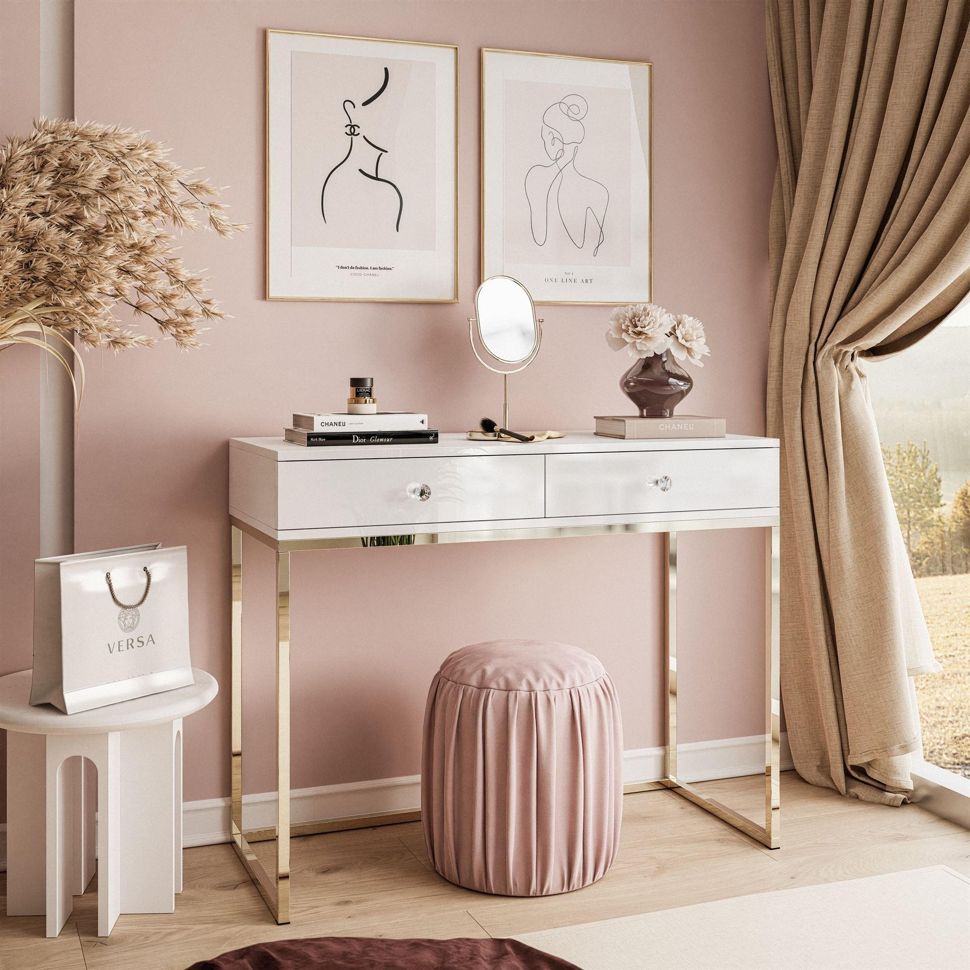 KONSOLE BLANCO mit Schubladen GOLD CHROM Weiß Hochglanz Kristallgriff - Weiß Hochglanz, Holzwerkstoff (42/100/81cm) - Lookway