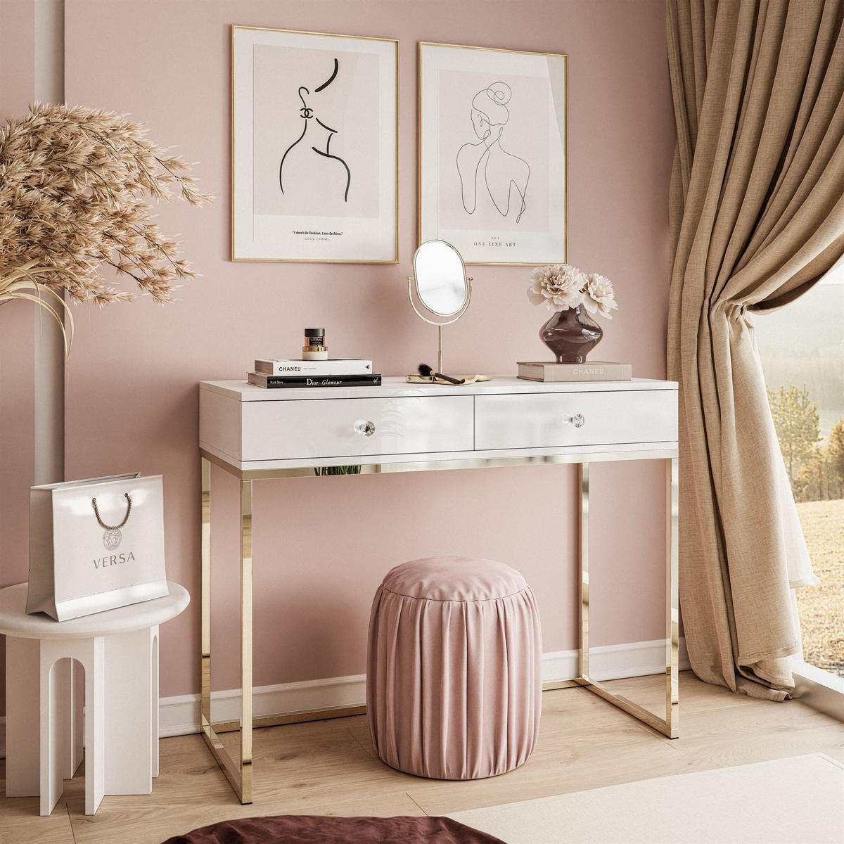 KONSOLE BLANCO mit Schubladen GOLD CHROM Weiß Hochglanz Kristallgriff - Weiß Hochglanz, Holzwerkstoff (42/100/81cm) - Lookway