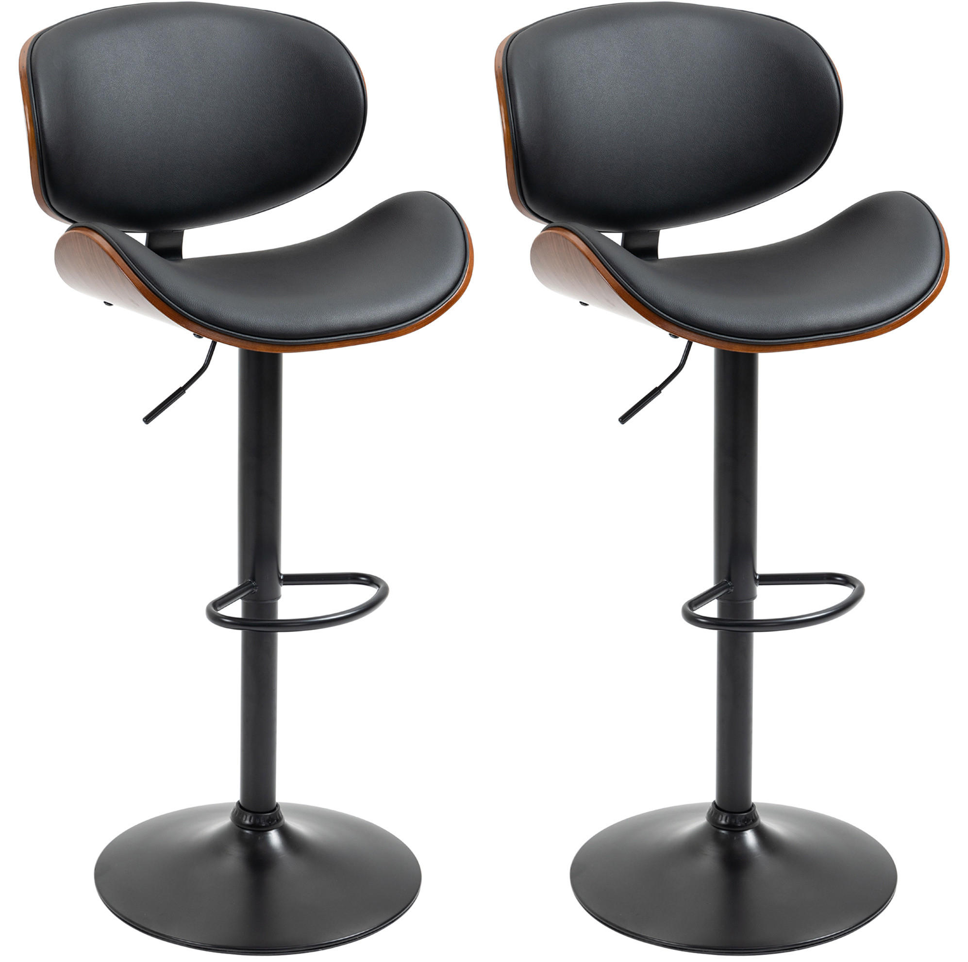 BARHOCKER höhenverstellbar 53 x 52 x 92-112 cm Kunstleder Schwarz 2er-Set - Schwarz, Metall (52/112/53cm) - Meubliv