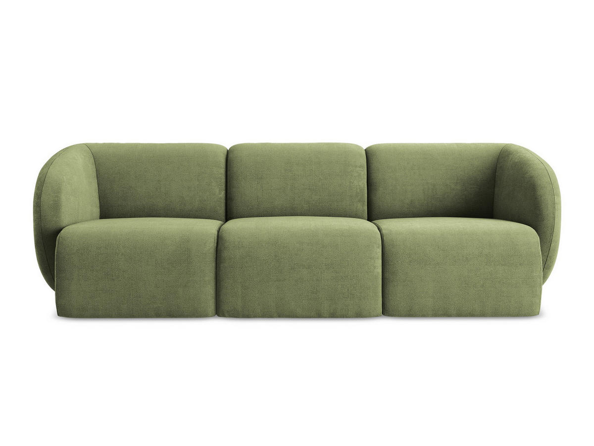 3-SITZER SOFA Chenille Stoff Grün - Schwarz/Grün, Holzwerkstoff/Kunststoff (244/75/94cm) - Makamii