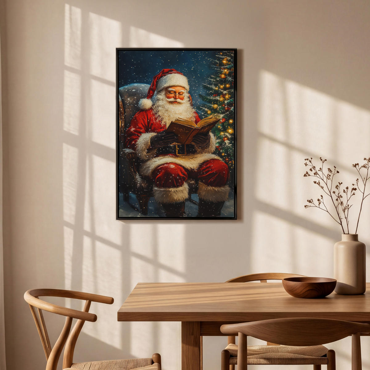LEINWAND Bilder mit Rahmen - Weihnachtsmann - Weihnachten - Winter - Weihnachtsbaum - 60x90 - Bordeaux, Textil (60/90cm) - MuchoWow