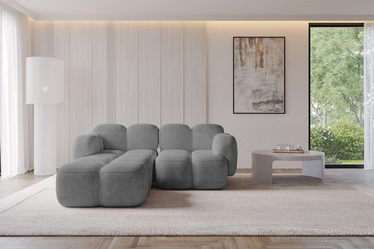 ECKSOFA modulares Sofa Links Miko-L1 214x205x75 Grau Velours - Schwarz/Grau, Holzwerkstoff/Kunststoff (214/205cm) - ALTDECOR