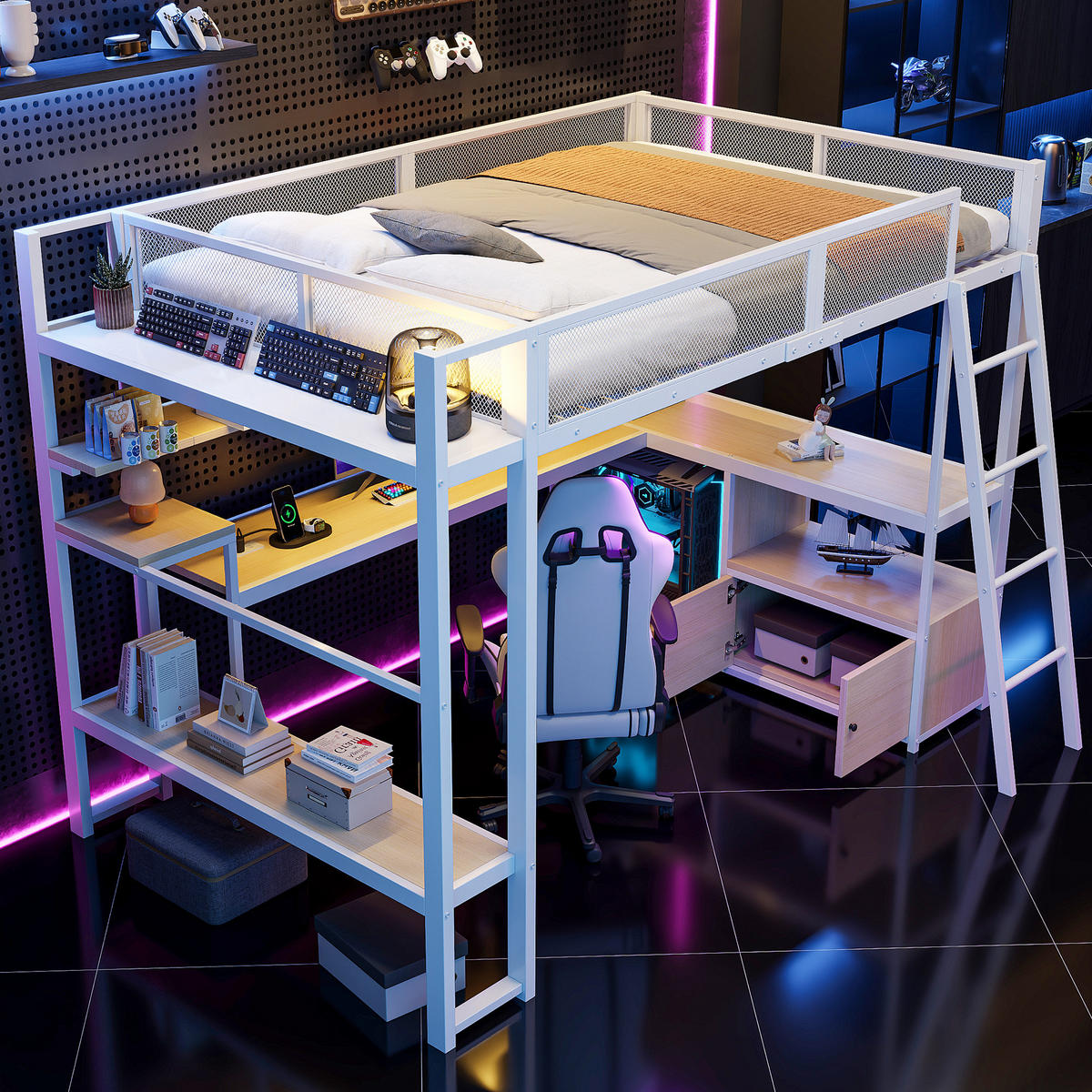 HOCHBETT Metall 140/200 cm Weiß - Weiß, Holzwerkstoff/Metall - Raumix