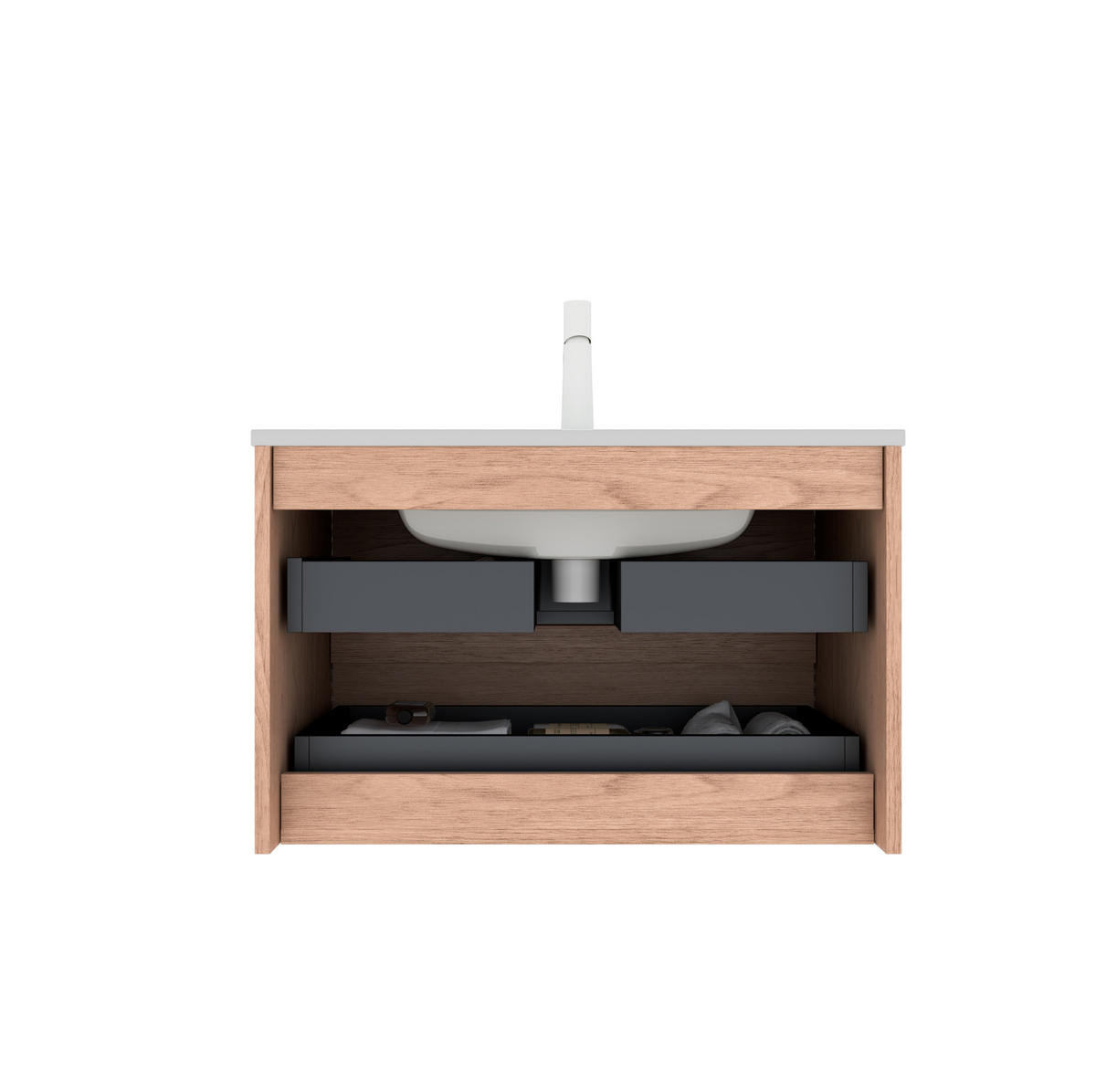 WASCHTISCHUNTERSCHRANK mit Keramikbecken 81 cm Natur/Weiß - Weiß, Holz (46.5/51.5/81cm) - Beauniv