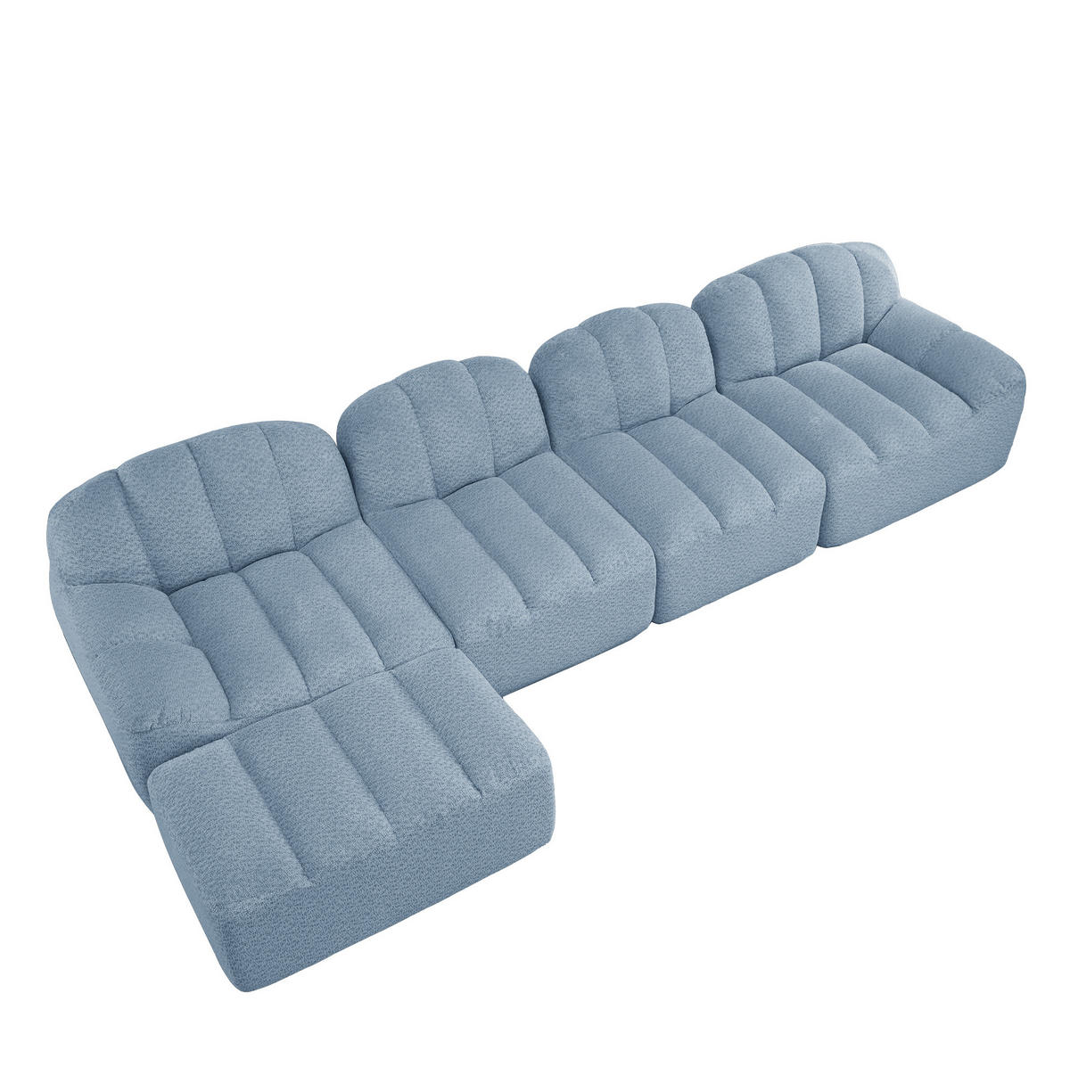 ECKSOFA 366/165/79 cm Blau aus granulierter Fleece mit Ottoman und modularem 4-Sitzer-Design - Blau, Textil (165/366cm) - OKWISH
