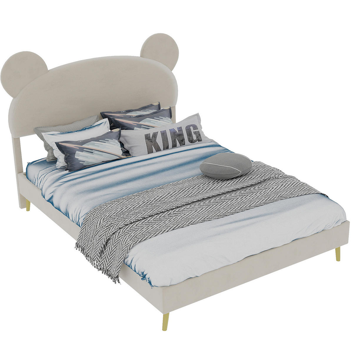 POLSTERBETT 140/200 cm beige aus Stoff und Metall mit Stauraum - Beige, Textil (140/200cm) - OKWISH