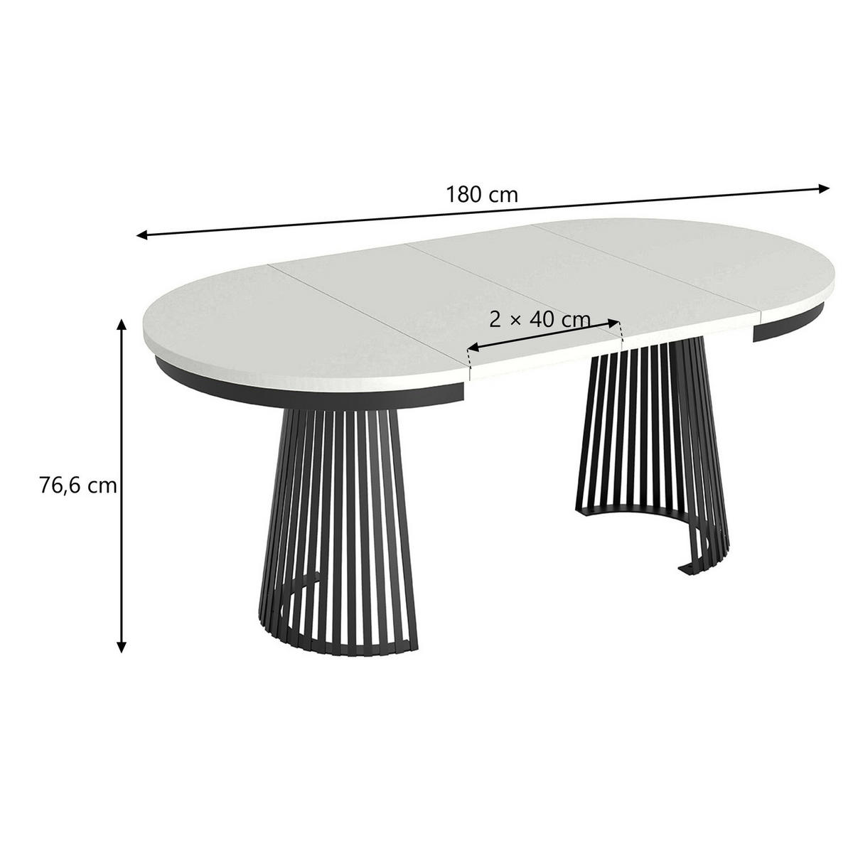 ESSTISCH Garda rund ausziehbar 100-180 x 100 x 76,6 cm Alpinweiß/Schwarz - Schwarz/Weiß, Holzwerkstoff (100/100/76.6cm) - Koseto