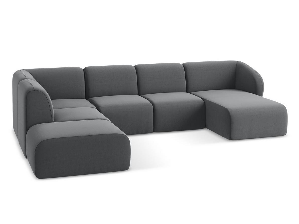 WOHNLANDSCHAFT Samt Stoff Grau - Edelstahlfarben/Schwarz, Holzwerkstoff/Kunststoff (325/75/236cm) - Makamii